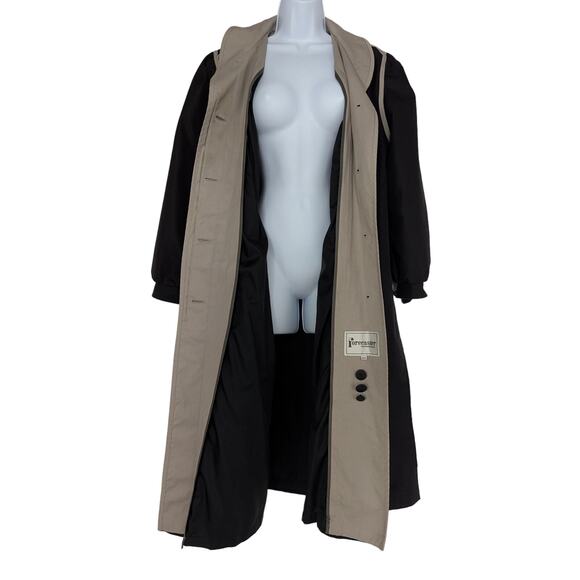 Women’s Black Contrast Trim Button Front Coat Mid-Length Trench Style - Picture 3 of 14